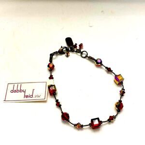 dabby reid iridescent red crystal pewter color chain8 inches geometric shape new